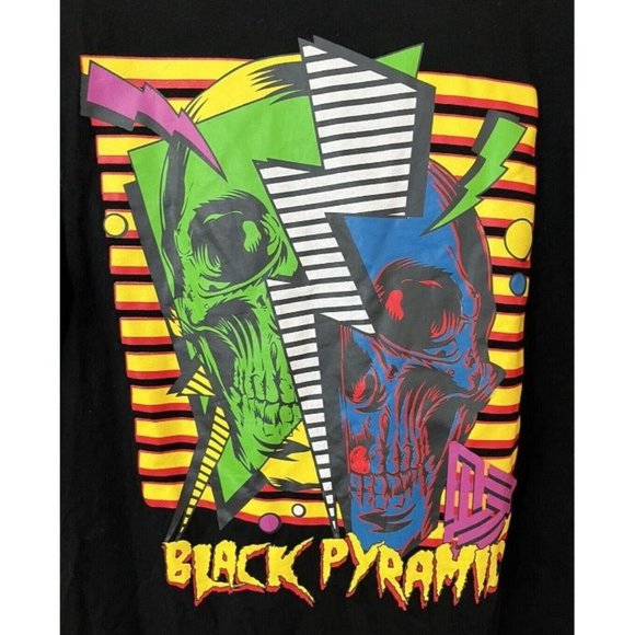Black Pyramid Mens Graphic T-shirt Size Large Black And Neon Skull Graphic Logo - Picture 2 of 7